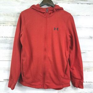 Under Armour Womens Orange Red Full Zip Hoodie Jacket Loose‎ Fit Size S